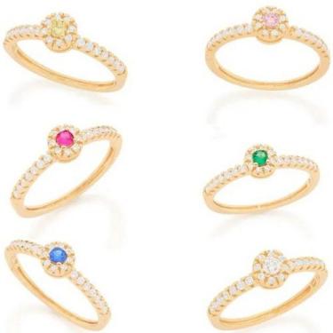 Imagem de Anel banhado ouro 3x 24k 18k e 22k ou branco feminino rommanel fino zi