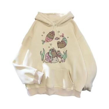 Imagem de Moletom Feminino Oversized Com Capuz De Gato Em Estilo Coreano Harajuk