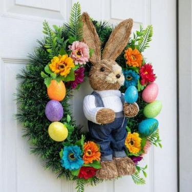 Imagem de Guirlanda Páscoa Enfeite Arranjo Artesanal Coelho Ovos 40cm - Genérico