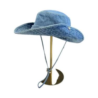 Imagem de Chapéu Bucket Unissex Vintage Em Denim Lavado Com Proteção UV Para Ver