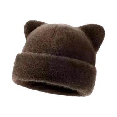 Imagem de Gorro Feminino Com Capuz De Pelúcia Estampa De Leopardo, Quente E Gros