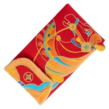 Imagem de Envelopes vermelhos do ano do cavalo, pacote de dinheiro bordado de tecido com padrões de cavalo 2026 - carteiras de casamento com bolsos vermelhos | para adultos, amantes, amigos, mãe, pai, crianças