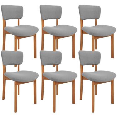 Imagem de Kit 06 Cadeiras Para Sala De Jantar Cozinha Living Estofada Dara L02 Bouclê Cinza - Lyam Decor