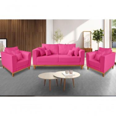 Imagem de Kit Sofá 3 Lugares E 2 Poltronas Beny Viena Suede Rosa
