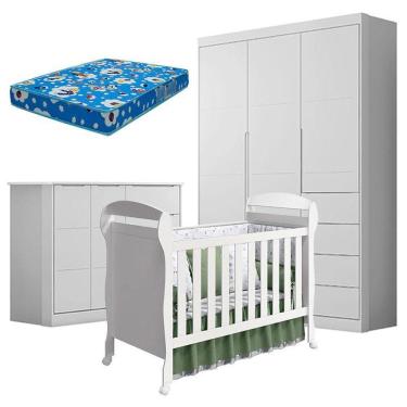 Imagem de Quarto De Bebê Eloá Com Berço Americano Danny Branco Acetinado E Colchão Da Ortobom - Phoenix Baby