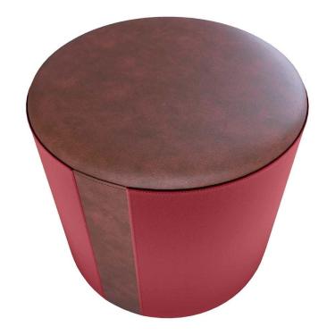 Imagem de Puff Banqueta Redondo Luxo Copenhage Matrix Sintetico Marrom Veludo Vinho