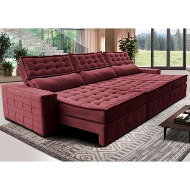 Imagem de Sofá Retrátil E Reclinável 3,85M Cama Inbox Big Puffer Com Softgel D40 Velupluma Vinho