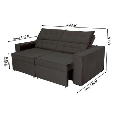 Imagem de Sofá Austrália 3,00m 5 Lugares Retrátil E Reclinável D35 - Preto