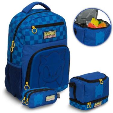 Imagem de Kit Mochila Infantil Menino Sonic Costas Lancheira Térmica - Plike