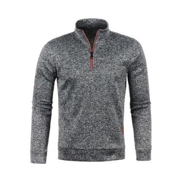 Imagem de Suéter Masculino De Gola Alta Com Zíper, Tricô Torcido, Cor Sólida, Pa