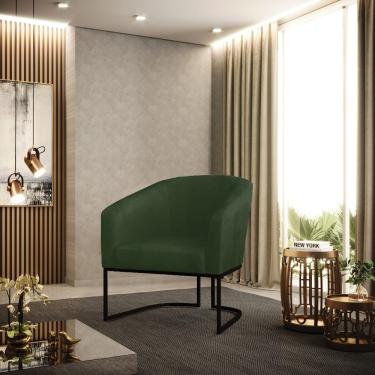 Imagem de Poltrona Sala Decorativa Stella Base Industrial Preta Sintético PU Verde D03 - D'Rossi
