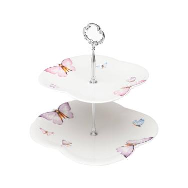 Imagem de Prato Duplo de Porcelana Branca P/Doces Borboletas 23,5x19cm Wolff