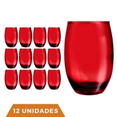 Imagem de Copo Vidro 450ml Redondo BELLAGIO Jogo com 12 Vermelho Luxo - PRATICAS