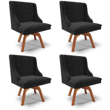 Imagem de Kit 4 Cadeiras Estofadas Giratória para Sala de Jantar Lia Suede Preto