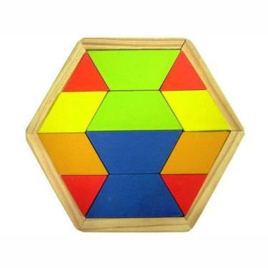 Imagem de Mosaico Quebra Cabeça Colorido Sextavado - Madeira