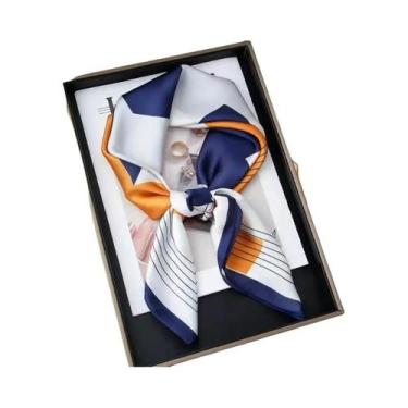 Imagem de Lenço De Seda Feminino 70x70cm Luxuoso Com Estampa De Corrente Fino Pa