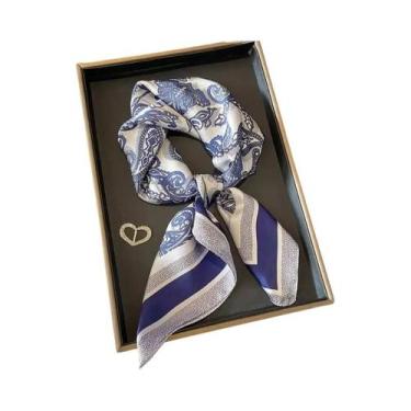 Imagem de Lenço De Seda Feminino 70x70cm Luxuoso Com Estampa De Corrente Fino Pa