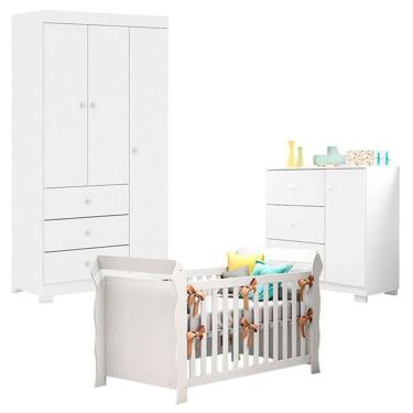 Imagem de Quarto De Bebê Duda 3 Portas Com Berço Americano Lara Branco Brilho – Phoenix Baby