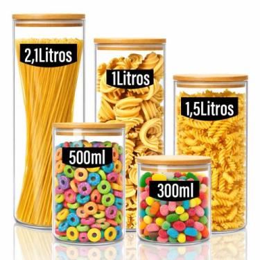 Imagem de Kit 5 Potes Herméticos de Vidro Borossilicato com Tampa de Bambu Yab O