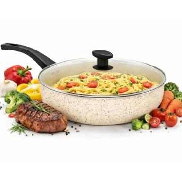 Imagem de Frigideira Grande Funda Alta Wok Antiaderente 30 Cm Com Tampa De Vidro