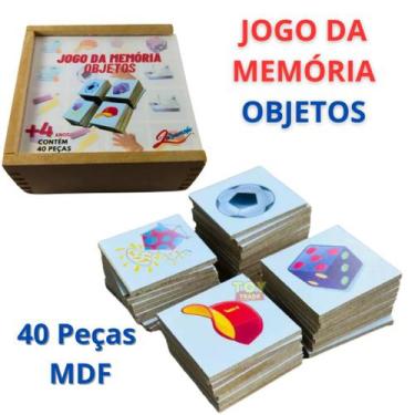 Imagem de Jogo da Memória Objetos em MDF - 40 Peças de Madeira para Desafios Div