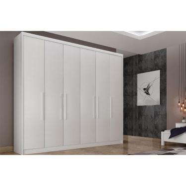 Imagem de Guarda Roupa Casal Santoro-Bolonha 6 Portas de Bater 8 Gavetas MDF Neve Móveis Novo Horizonte