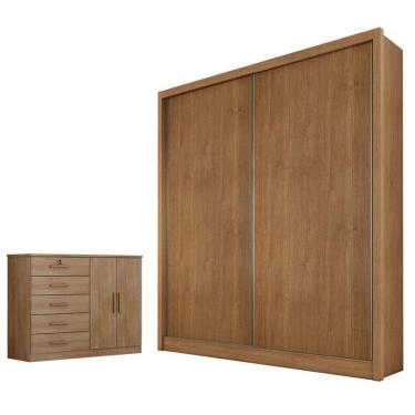 Imagem de Guarda Roupa e Cômoda Solteiro Toledo e Seul 4 Portas 7 Gavetas MDF-MDP Cumaru 23 Móveis Novo Horizonte