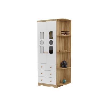 Imagem de Guarda Roupa Infantil Tedy 2 Portas de Bater 3 Gavetas MDF Branco-amendoa Móveis Peroba