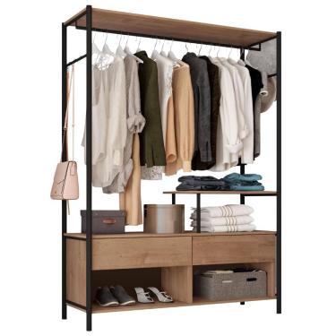 Imagem de Guarda Roupa Solteiro Barcelona 2 Gavetas MDF e Aço Industrial Demolição Preto Artefamo...