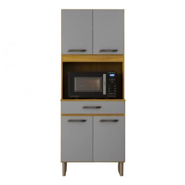 Imagem de Armário De Cozinha Multiuso 4 Portas Com Espaço Micro-ondas Cinamomo/cinza Acetinado
