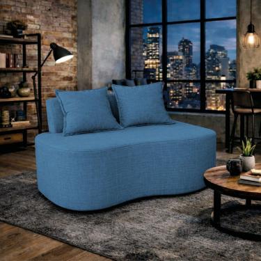 Imagem de Sofá Bellé 100cm Moderno Confortável Sala Estar Luxo Linho Azul Royal