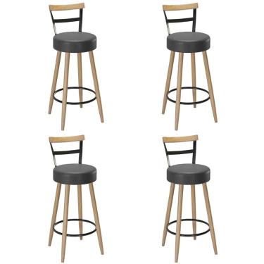 Imagem de Banqueta Alta Estofada Pés Palito Kit 4 Martin Sintético Preto S08 - Mpozenato