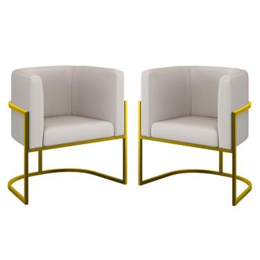 Imagem de Kit 2 Poltronas Lua Sala Decorativa Corino Bege Balaqui Decor