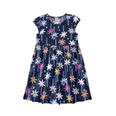 Imagem de Vestido Infantil Manga Curta Azul Flores Alakazoo-Feminino