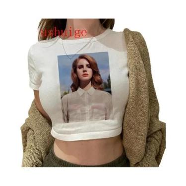 Imagem de Camiseta Vintage Crop Top Harajuku Feminina De Manga Curta Com Gráfico