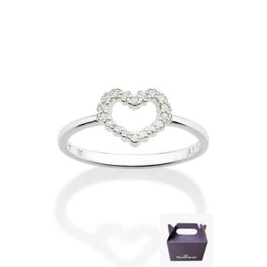 Imagem de Anel Coração De Prata 925 Branco 810275 Rommanel, Dourado com branco, 