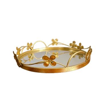 Imagem de Bandeja Redonda Metal com Alças Espelho 32cm para Decoração e Organização Dourado Tok d...