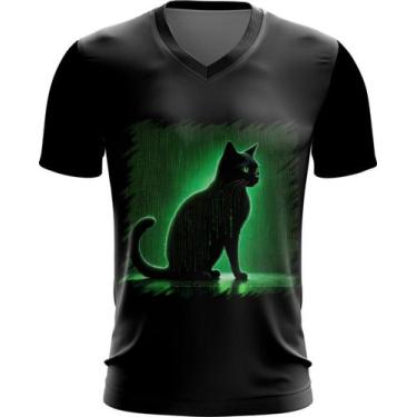 Imagem de Camiseta Gola V de Gato Oráculo Hacker Binário Mat 4 - Kasubeck Store®