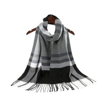 Imagem de Cachecol Xadrez Feminino E Masculino Com Borlas, Tipo Pashmina, Quente