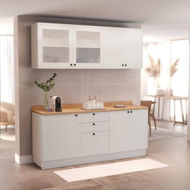 Imagem de Cozinha Compacta Modulada 7 Portas 3 Gavetas 100% Mdf 2 Tampos Sevilha Branco Artico