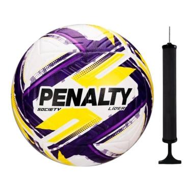 Imagem de Kit Bola Society Penalty Líder XXVI + Bomba de Ar - Branco e Roxo Único-Unissex