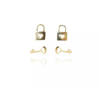 Imagem de Brinco Floratta Joias Duo Chave e Cadeado Folheado em Ouro 18K com Diâmetros 0,5CM e 0,...