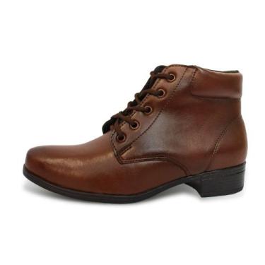 Imagem de Bota Coturno Feminino Cano Curto Em Couro Ajuste Cadarço Solado Borrac