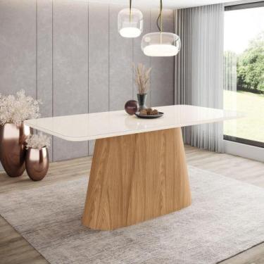 Imagem de Mesa Olivia 6 Lugares Tampo 180cm C Vidro Canto Arredondado Nature Com