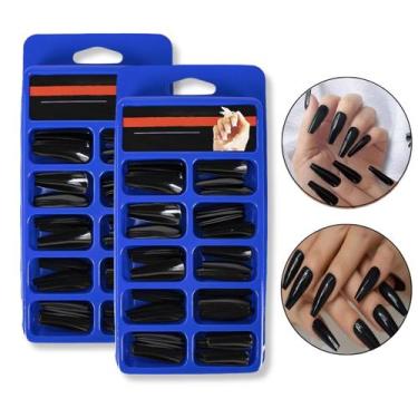 Imagem de Kit 200 Unidades Unha Postiça Bailarina Realista Preta Lisa Manicure N