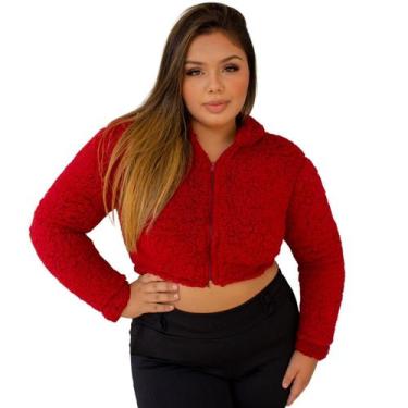 Imagem de Jaqueta feminina teddy com capuz e zíper casaquinho curto sherpa pelúc