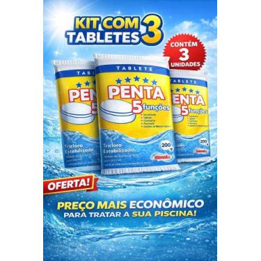 Imagem de Kit 3 Tabletes Cloro para Piscina 200 g Penta - Hidroall, 0,70, 0