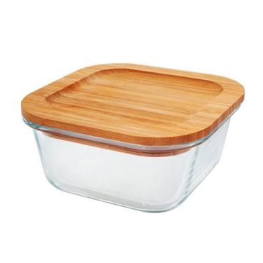 Imagem de Pote De Vidro Hermético Quadrado Com Tampa Bambu Haukraft - 500ml - Ha