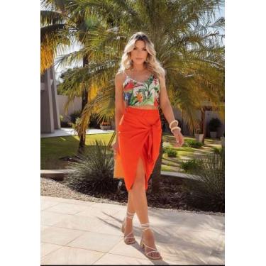 Imagem de Saia neon crepe, cor laranja - Glamour Boutique