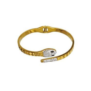 Imagem de Pulseira Feminina Cobra Bracelete Elegantes Aço Inox Brilhante - HHW, 